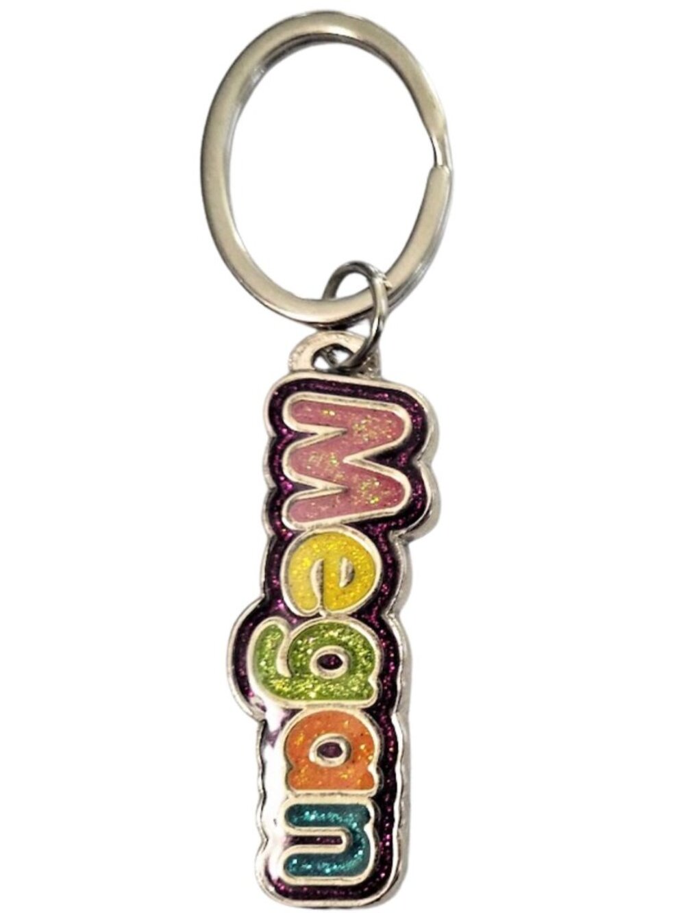 SWIBCO NW0T Colorful Galaxy Keychain Silver Metal Personalized Name: MEGAN